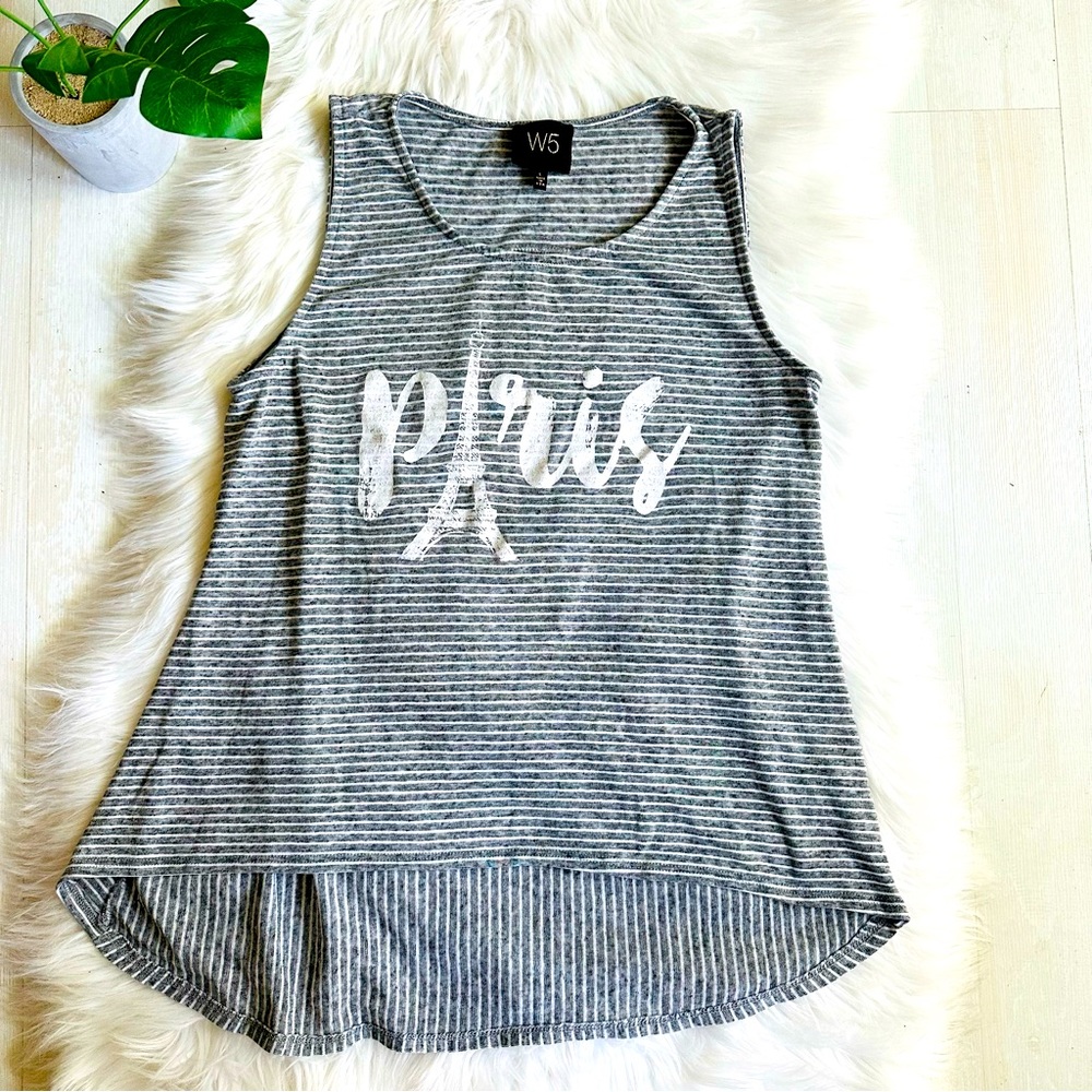 Like-New W5 Paris Eiffel Tower High Low Loose Fit Striped Sleeveless Top, L